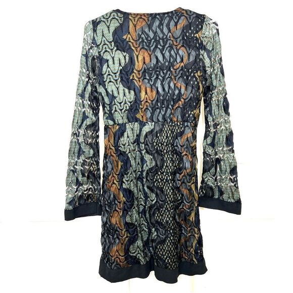 Hale Bob Dress Retro 70’s Bell Sleeve Lace Earth Tone  Tunic Mini Size XS - Picture 4 of 15